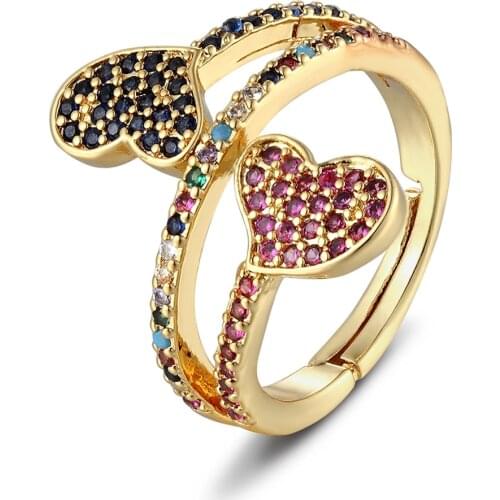 2020 Dropshipping 6 Styles Romantic Love Heart Rings Charm Copper Cubic Zirconia Wedding Engagement Rings for Women Girls Gifts