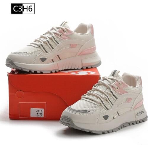 Fashion Summer/Autumn Reflective Platform Sneakers Women Shoes Korean Lace Up Chunky Sneakers Mixed Color student White shoes