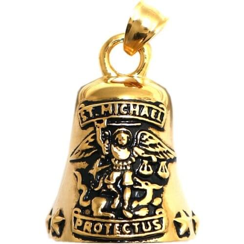316L Stainless Steel Saint Michael Protect Us Stars Bell Pendant