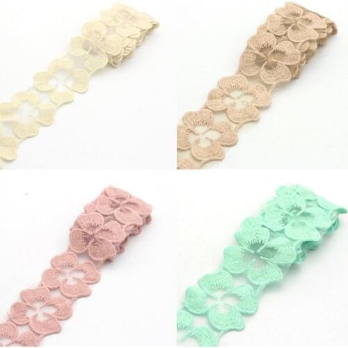 Lucia crafts 5cm 1 yard/lot Embroidered Flower Lace Ribbons Headdress Garment Applique Accessories N0819