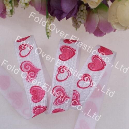 Cute spiral heart printed 5/8 inch fold over elastic for hair accessories, 100 yards/lot FOE elastic for hair tie