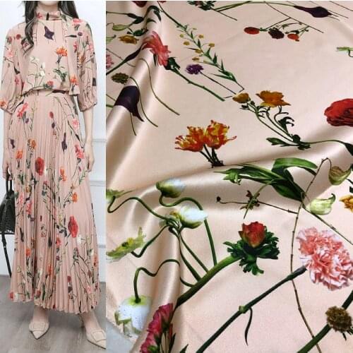 Advanced Custom Twill Silk Fabric Brand New Carnation Floral Print Stretch Silk Fabric