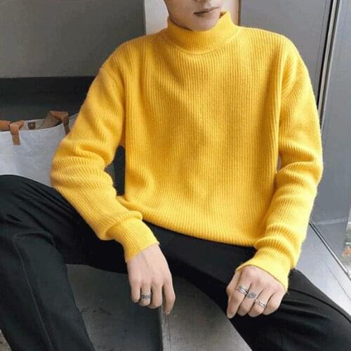 Men yellow Sweater turtleneck knitting Winter