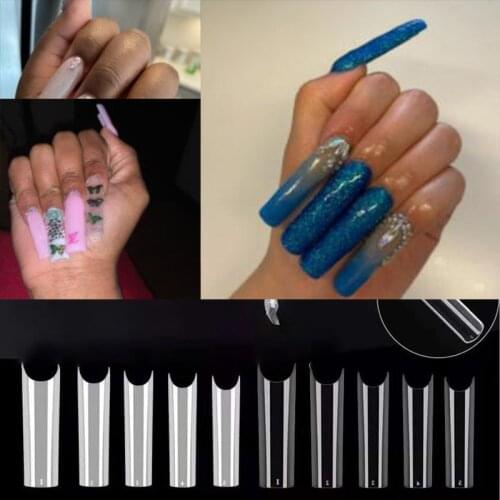 500/200pcs(0-9#)XXL C Curve Straight Nail Art Extra Long Square Clear/Natural Fake Nails Half Cover Artificial False Nail Tips