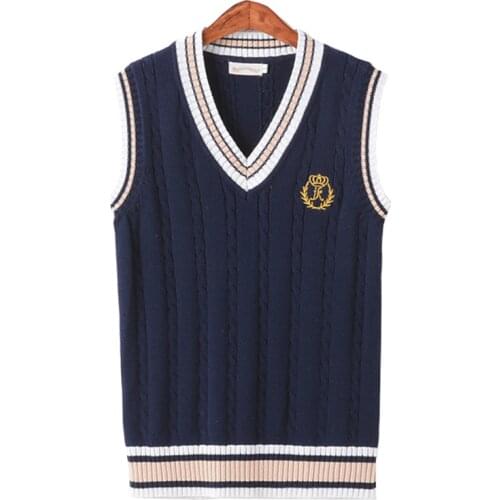 Golf Sweater Vest Plus Size Spring Autumn Windproof Warm Vest Cotton Knitted College Style Sweater V-neck Pullover Waistcoat
