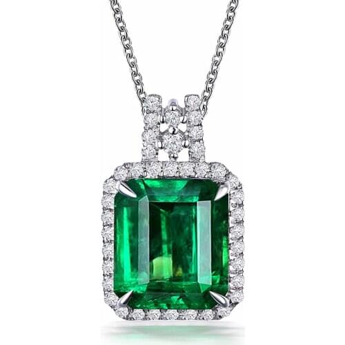 Square green crystal emerald gemstones diamonds pendant necklaces for women white gold silver color choker jewelry bijoux bague