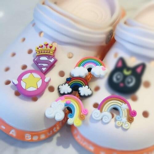 1Pcs Cartoon Animal Cat Rainbow Soldier Shoe Accessories Shoe Charms Decoration Fit Croc Jibz Wristbands Kids Gift