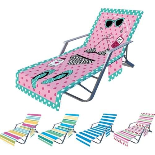 Portable Microfiber Lazy Lounger Chair Beach Towel With Pocket For Summer Pool Sun Outdoor Activities Garden