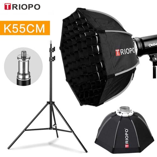 Triopo K55 55cm Portabe Bowens Mount Octagon Umbrella Softbox Outdoor Soft Box + Honeycomb Grid + 2m Light Stand