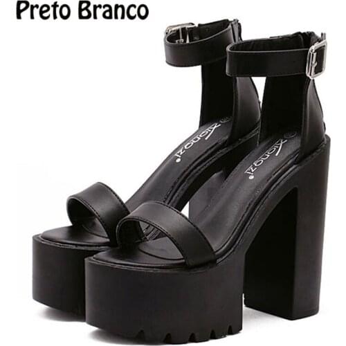 PRETO BRANCO 2019 14.5CM Women Platform Summer Sandals Thick Heels Sandals Platform Casual Russian Shoes Drop Sale Shoes JXQ