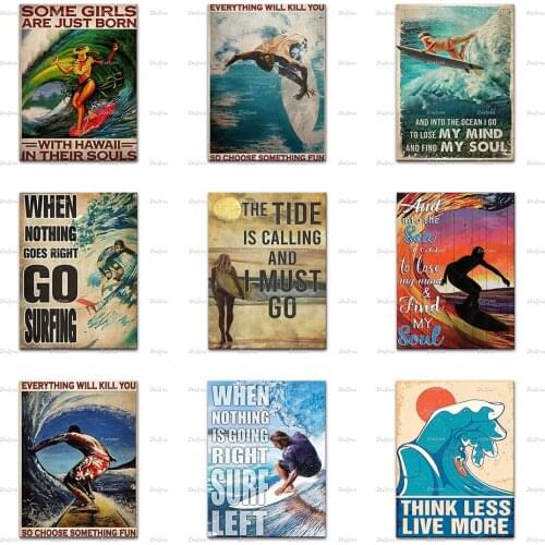 Surf Surfing Girl Retro Poster, Beach And Into The Ocean I Go To Lose My Mind And Find My Soul,Wall Art Prints Home Decor Canvas