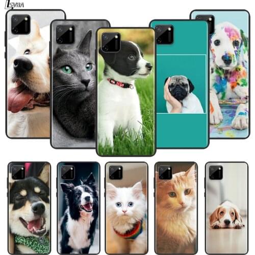 Cute Pet Cats And Dog For OPPO Realme Narzo 20 C2/3/11/12/15/17 X2 X3 X7 XT X50 Q2i V3 V5 V15 Pro Black Silicone Soft Phone Case