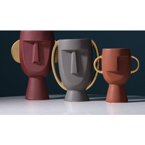 Nordic ins Luxuxy Abstract Ceramic Human Face Vases Flower Pot Creative And Simple Modern Home Crafts Soft Decoration Ornaments