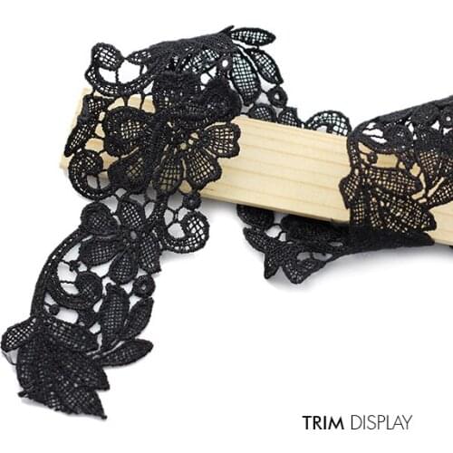 Embroidered Black Flower Leaf Scrapbooking Lace Ribbon Fabric Motif Trim Embellishment Applique Venise Sewing Material 28y/T947