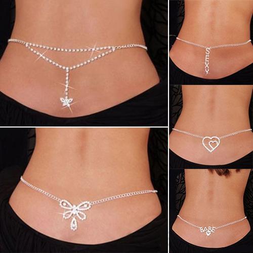 Women Sexy chic Rhinestone Butterfly Dance Body Belly Waist Chain Fashion Jewelry