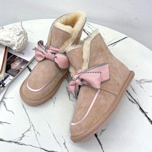 Cute Bowknot Plush Snow Boots Women 2021 Autumn And Winter Mew Warm Color Candy Plus Velvet Warm Fashion Simple Cotton Shoes