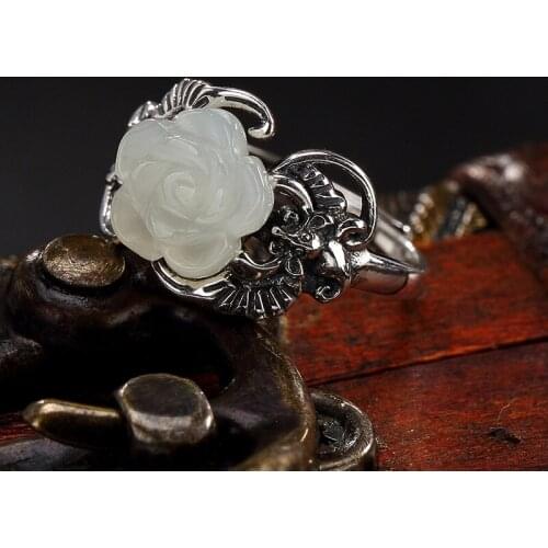 2018 Rushed Women Party Anel Feminino Rose New Arrival S925 Pure Antique Mosaic And Tian Yu Rose Ladys Rings Ring Wholesale