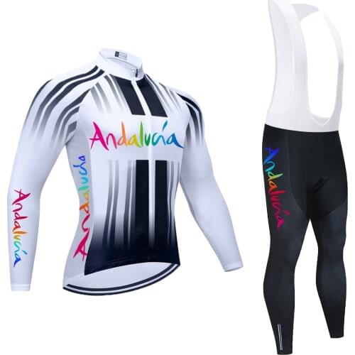 2021 White Andalucia Team Long Sleeve Cycling Set Mountain Bike Clothing Autumn Bicycle Jerseys Clothes Maillot Ropa Ciclismo