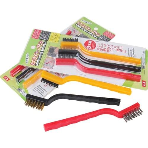 3 PCS/LOT Mini Wire Brush Set Steel Brass Nylon Cleaning Polishing Detail Metal Rust