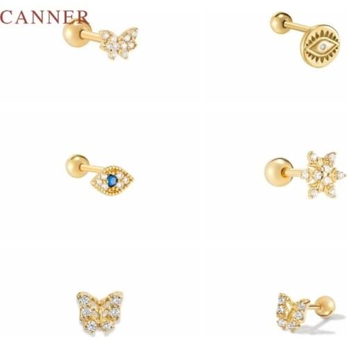 CANNER 1PC Mini Hollow Butterfly Petals Snow Evil Eye Earrings For Women S925 Sterling Silver Piercing Stud Earrings Pendientes