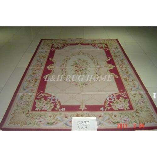 Free Shipping 6'X9' French Aubusson Rug, 100% hand woven New Zealand woolen rug--Light Grey Green field