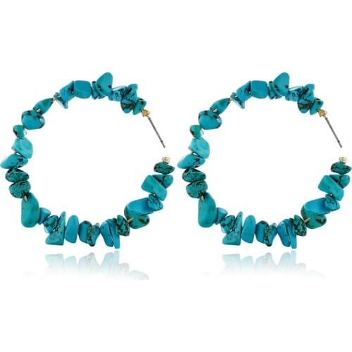 Bohemian Gravel Natural Turquoises Earrings Geometric Big C Shape Alloy Dangle Earrings For Women Fashion Jewelry