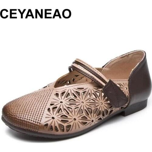 CEYANEAO Fashionable ballet flats from genuine leather on a flat sole; casual shoes; womens summer shoes with flat soles
