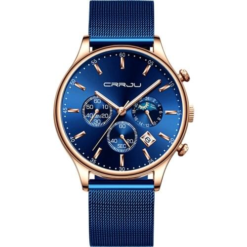 Watches CRRJU Fashion Luxury Quartz Watches for Mens Sport Waterproof Watches Full Steel Mesh Belt WristWatch Relogio Masculino