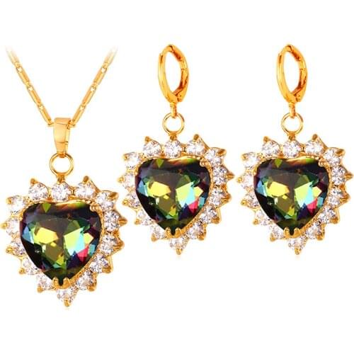 Collare Valentines Day Jewelry Set For Women Gift Romantic Love Heart Gold Color Crystal Earrings Necklace Set Wholesale S118