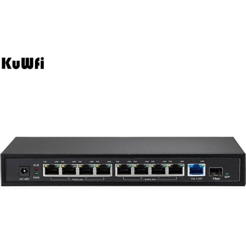 9 Ports 10/100M Ethernet PoE Switch with SFP Fiber Injector 802.3af 96W 48V PoE Network Switch for IP Cameras Wifi AP