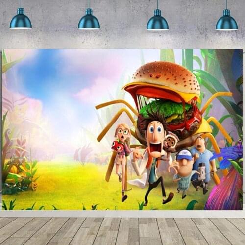 Cloudy With A Chance Of Meatballs Backdrop Kids Birthday Party Photo Background Baby Shower Photocall Props Decoration Banner