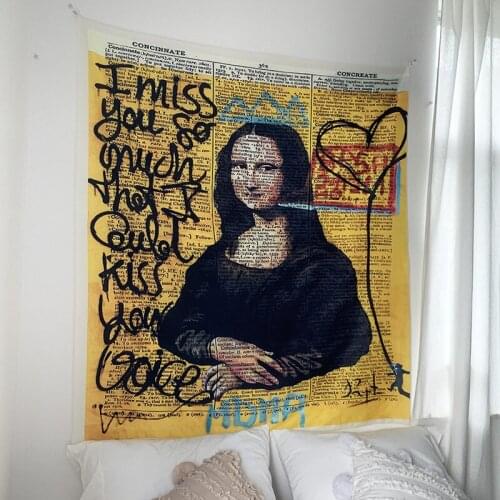 Mona Lisa Graffiti Tapestry Bohemian Wall Hanging Beach Mat Polyester Blanket Yoga Mat Art Carpet Livingroom Decoration