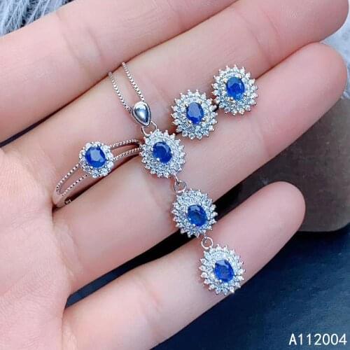 KJJEAXCMY Fine Jewelry 925 sterling silver inlaid natural sapphire female ring pendant earring set noble supports test