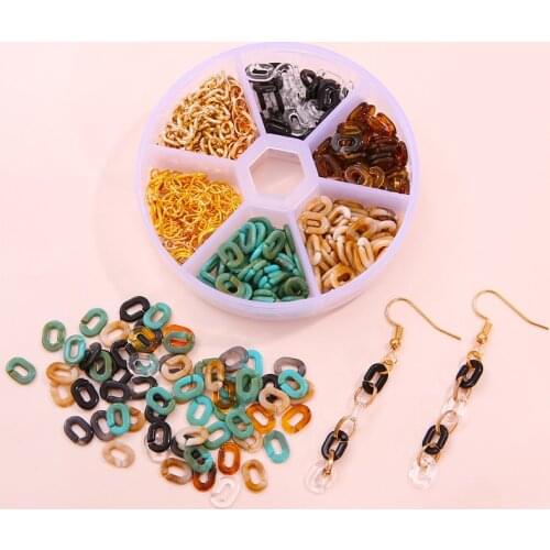Mixed Color Plastic Link Chain Beads Kit Lobster Clasps Cord Box for DIY Necklace Earring Bracelet Glasses Chains Jewelry Making