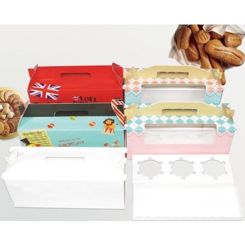 10Pcs Cupcake Box With Window Handle Roll Cake Kraft Paper Gift Packaging Box Wedding Kids Birthday Home Party Supplier
