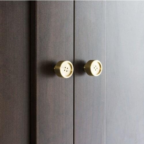 Brass Furniture Handles Button Handle Single Hole Drawer Cabinet Door Cupboard Wardrobe Dresser Pulls Knobs Furniture Hardware