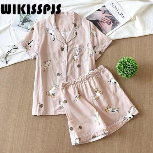 Cartoon Short Sleeve Cotton Pajamas for Women In Summer Two Piece Set Summer Pajamas for Teen Girls Kawaii Pajama JP(Origin)