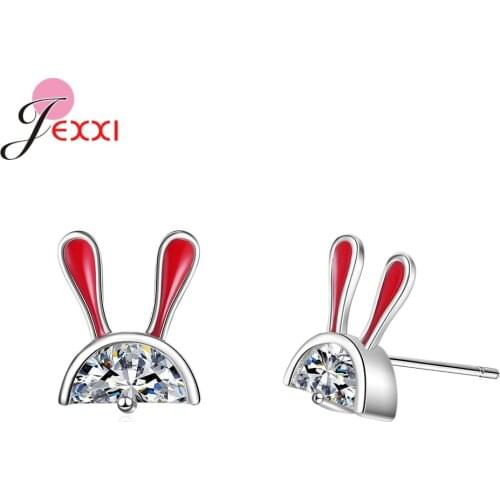 Cute Animal Earrings For Women Girl 925 Sterling Silver Cubic Zircon Rabbit Ears Stud Earring Fine Jewelry Gifts Party