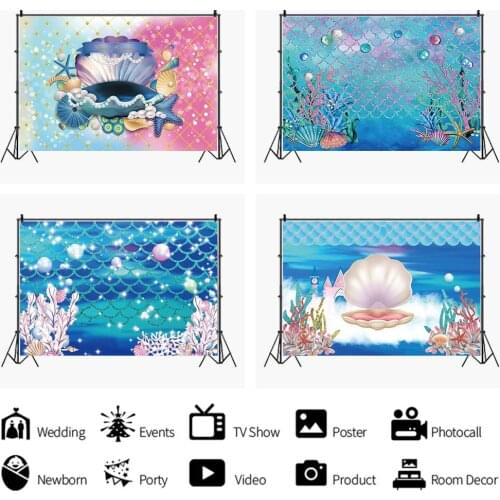 Cartoon Undersea Palace Shell Coral Backdrop Child Room Decoration Photography Studio Photo Baby Bathing Vinyl Background Custom