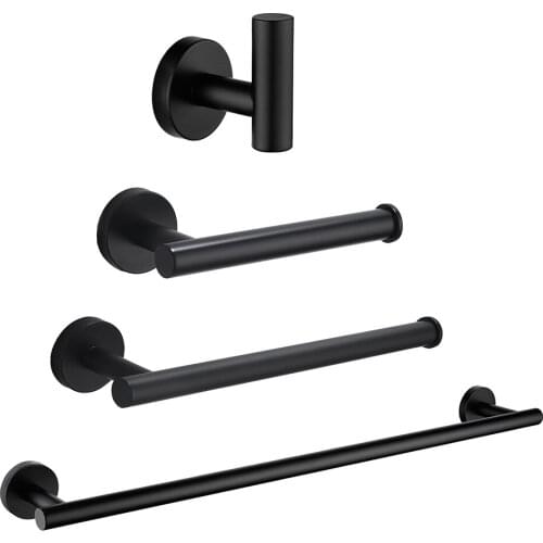Black Brushed Mirror Bathroom Hardware Set Round Towel Bar Toilet Paper Holder Towel Ring Robe Hook Stainless Steel DIY