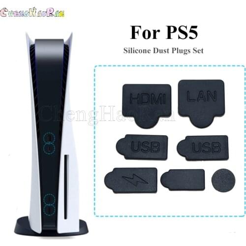 7PCS Silicone Dust Plugs Set USB Interface Anti-Dust Cap Cover For PS5 Cover Stopper Game Console Accessories Parts
