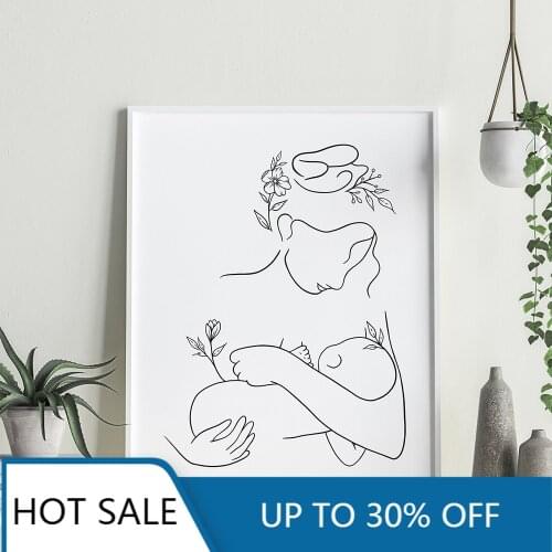 Mother and Baby Child Art Line Drawing Wall Art Canvas Painting Posters Prints Abstract Minimalist Nursery Wall Decor Home Decor
