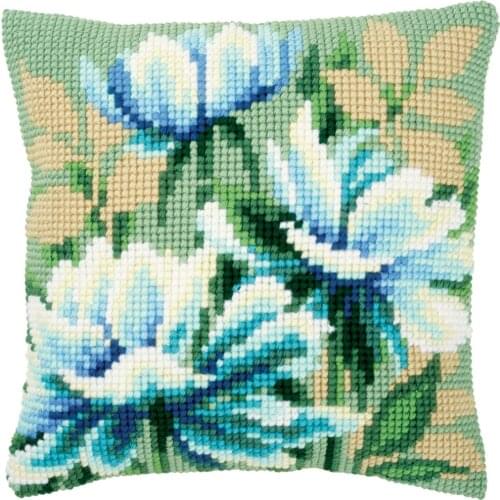 Cross Stitch Cushion Cover Japanese Anemones Needlepoint Kits Printed Canvas Chunky Yarn Cross-stitch Pillow Case Arts & Crafts