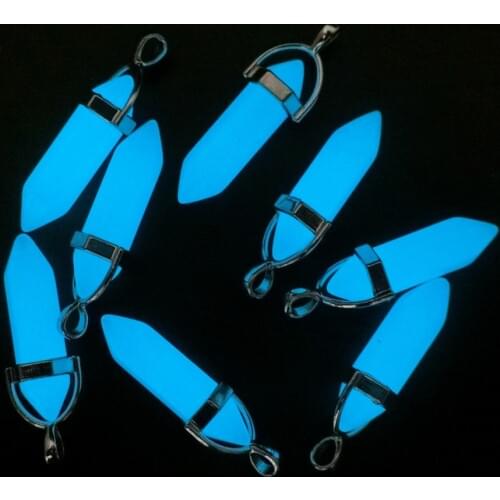 Wholesale 50pc/lot Luminous Stone Pendant Moonstone Natural Quartz Stone Pendulum Glow in the Dark Charm Hexagonal Free Shipping