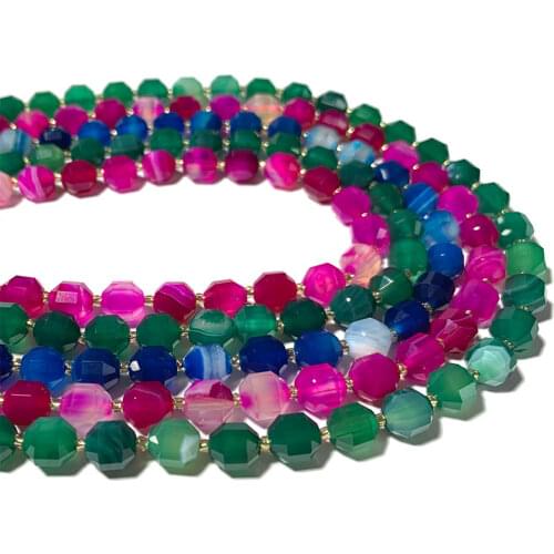 Wholesale Prismatic Striped Agates Onyx Blue Green Red Natural Round Stone Beads For Jewelry Making DIY Bracelet Necklace 6/8MM