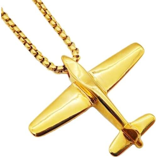 Gold Color Stainless Steel Air Plane Pendant Necklace Mens Hip Hop Creative Fashion Jewelry Necklace With Plane Charm