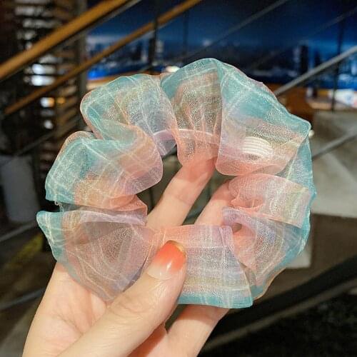 Oversize Large Plaid Hair Scrunchies INS Sweet Hair Rope Fluffy Big Organza Hair Bands Hair elastics Girls Hair Accessories