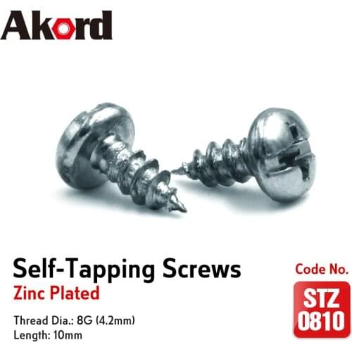 ACCORD 100PCS Self-tapping Screws 8G M4.2x10mm Zinc Plated with storage Box Galvanized Steel Fasteners