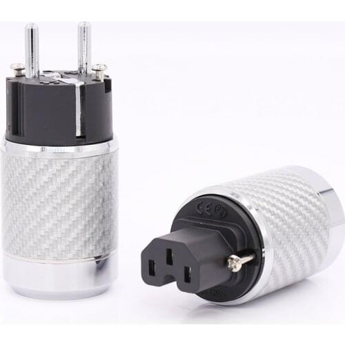 Carbon Fiber EU Mains Power Plug IEC Plug Rhodium Plated Connector hifi