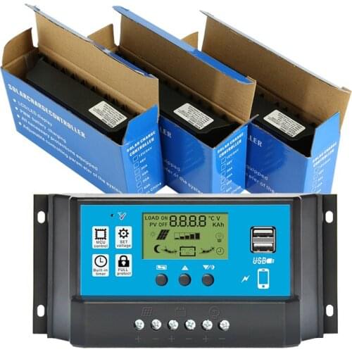 Solar Charge Controller PWM 60A 50A 40A 30A 20A 10A Solar Power Regulator 12V 24V Auto Dual USB LCD Display Output Controller